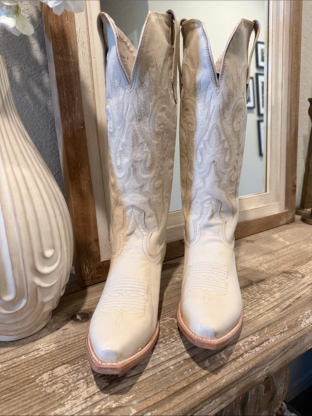 Freebird “The Woodland” Cream Cowboy Boots with Embroidered Shaft
